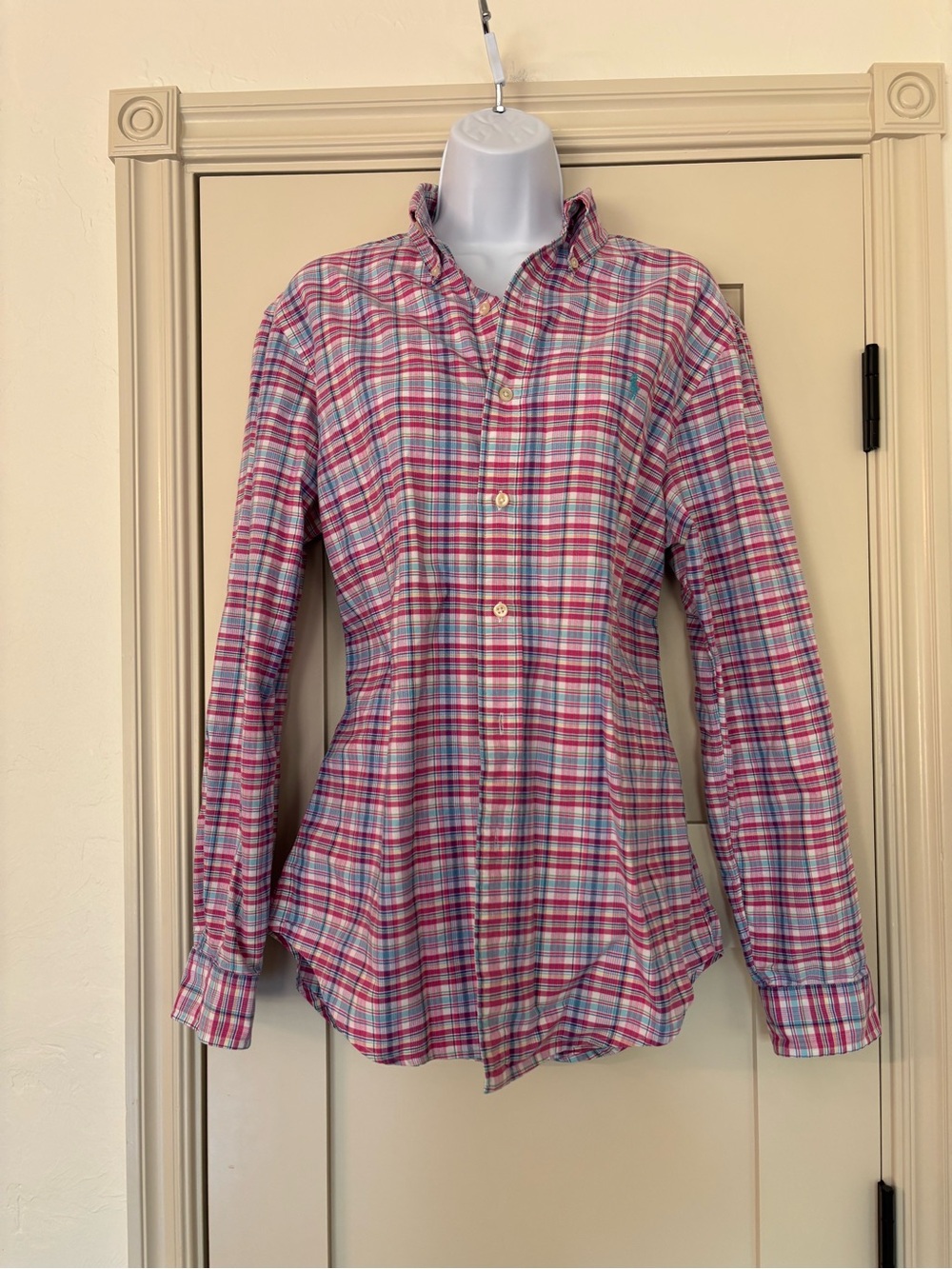 Ralph Lauren Long Sleeve Fall Layering Button Down Pink Blue Preppy Sz M/L